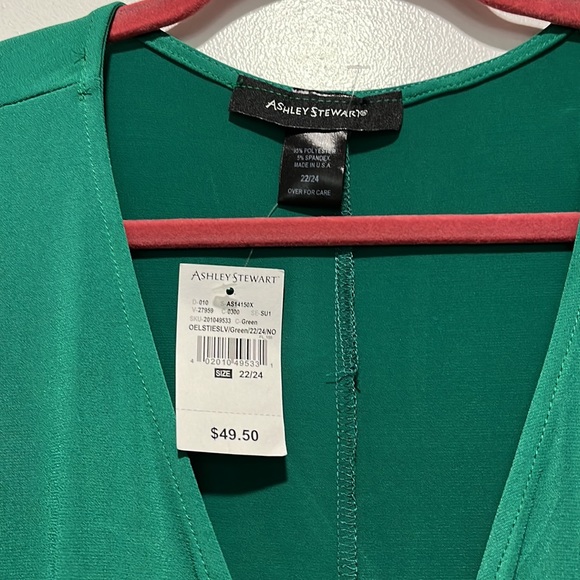 NWT Ashley Stewart Kelly GREEN Long sleeve V neck MIDI dress - Picture 3 of 11